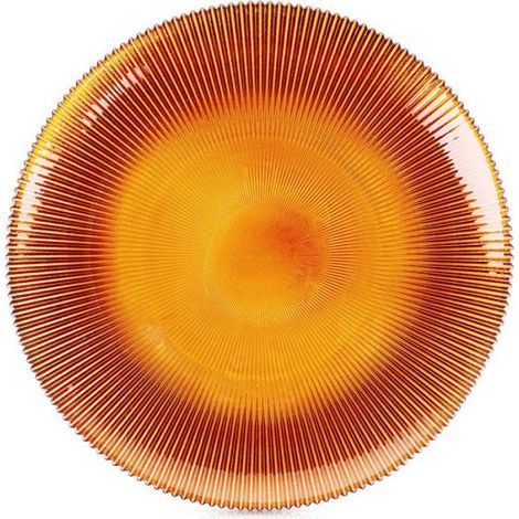 Assiette Plate - Verre Ambré - 28 cm Diamètre - Motif Rayons - 1 Pièce (1/5)