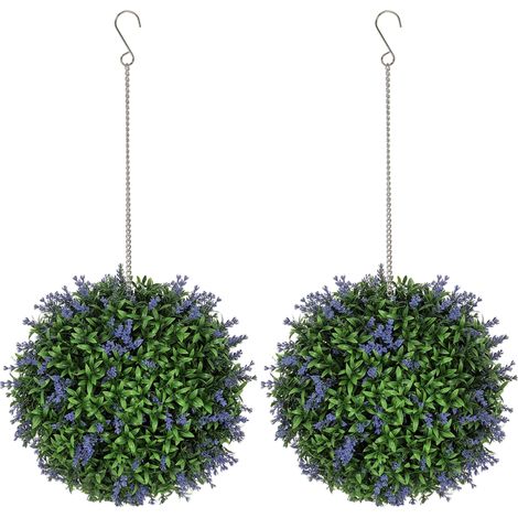 Set of 2 Artificial Plant Topiary Balls, UV-protected Fake Decorative Plants, Purple (1/5)