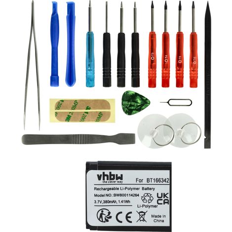 vhbw Akku Ersatz für BT166342, BT266342, PX8914-944 für Smartwatch Uhr Fitnessarmband (380mAh, 3,7V, Li-Polymer) + Werkzeug-Set