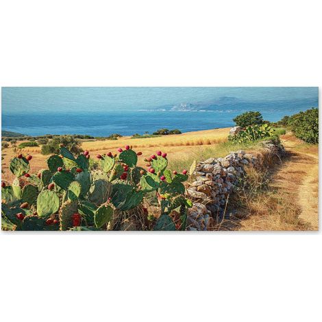 Lupia - Quadro moderno su Tela Canvas DEEP 65X143 cm, con paesaggi e localismi italiani, per casa, soggiorno, capezzale camera da letto, hotel, ufficio, PUGLIA - COSTA DEL SUD (1/4)