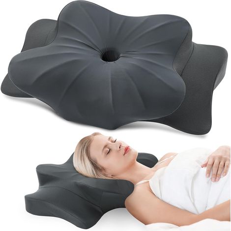 Oreiller Ergonomique Cervical pour Les Dormeurs sur Le Côté, Le Dos Et Le Ventre, Oreiller Memoire Forme pour Le Cou et Les Épaules, avec Taie d'oreiller, 70x42x11/14cm, Gris Foncé (1/5)