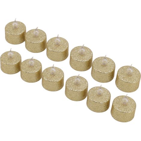 Bougies LED décoratives sans flamme, sans flamme, à piles, couleur or, pour Noël et les mariages (lot de 12). (1/5)