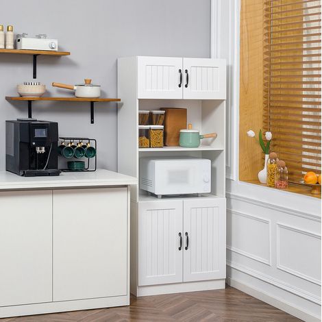 Credenza da cucina 70x40x170 cm, con 4 ripiani, spazio per microonde, MDF bianco (1/5)