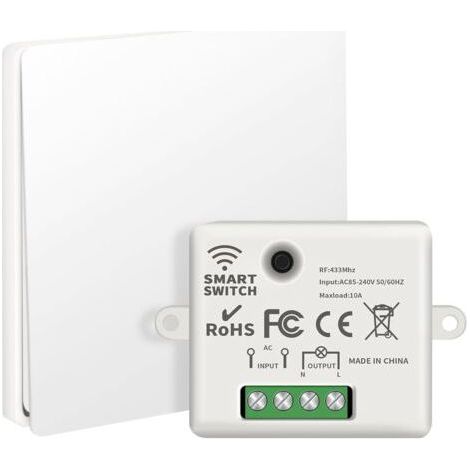 PA Aiperq Kit interrupteur sans fil sans Pile 10A 240V, interrupteur d'éclairage sans fil auto-alimenté et télécommande sans fil RF433 pour le contrôle à distance des lumières et des ap (1/4)