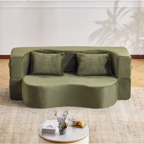 Canapé convertible 2-en-1 vert en mousse avec coussins, pliable sans montage (1/5)