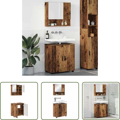 vidaXL Meuble sous lavabo - Ensemble de mobilier de salle de bain 2 pcs Bois Ancien (1/5)