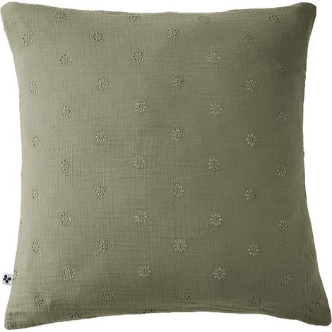 OUREA MOTIF - Taie d'Oreiller 60x60cm Gaze de Coton Romarin à Fleurs Ajourées (1/5)