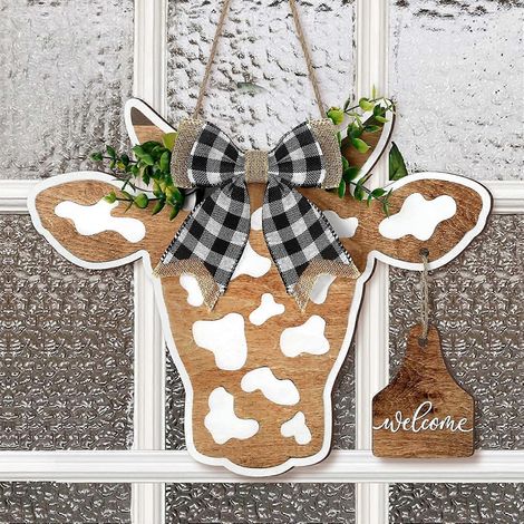 Couronne de porte en forme de tête de vache - Décoration de porte d'entrée - 34 x 28 cm (1/5)