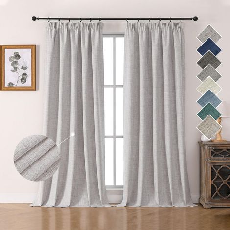 Rideau Occultant Thermique en Lin avec Galon Fronceur 140x275 cm 2 Pièces, Rideau Isolant Thermique Anti Froid et Chaleur à Passe Tringle pour Décoration de Porte Fenêtre (1/5)
