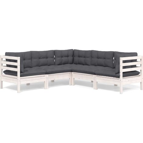 Maison Exclusive - Set Divani da Giardino 5 pz con Cuscini BiancLegno di Pino (1/5)