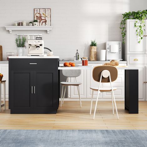 Isla de cocina 211x55x89,5 cm en MDF negro y blanco, extensible, FloraGrace (1/5)