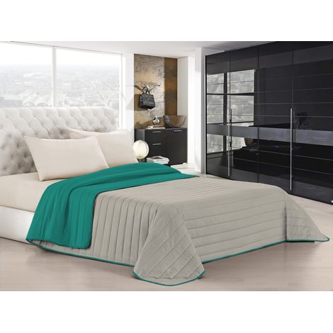 Trapuntino Bicolore Copriletto Coperta Leggera Effetto Piuma Primaverile Estivo Prodotto Italiano Trattamento Manopesca Duck Friendly Acqua-GrigioChiaro - Matrimoniale (1/3)