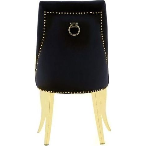 Lot de 2 chaises ANNEAU Capitonnées et Cloutées Gold Velours - Noir (1/2)