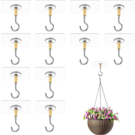 Lot de 12 crochets de plafond autocollants sans perçage, crochets adhésifs extra forts, crochets muraux pour charges lourdes pour plafond (1/5)