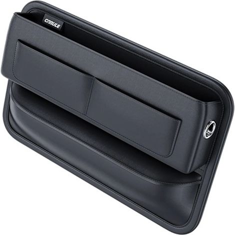 (OPA 1 pièce) Boîte de rangement en cuir PU pour voiture, à glisser dans la console centrale ou le siège, avec porte-bouteille intégré (1/4)