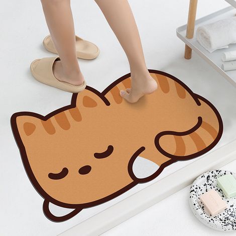 Tapis de sol absorbant en diatomées à motif d'animaux mignons (40 x 60 cm) - antidérapant et résistant, idéal pour la maison, la chambre, la cuisine et la salle de bain. (1/5)