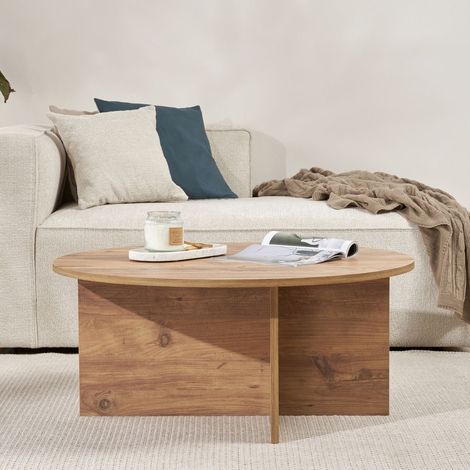 Runder Couchtisch aus Kiefernholz, Melamin – 90 x 90 x 40 cm –