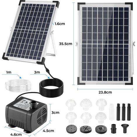 Solar Fountain Pump Water Pump 10-12W, 190L/H Flow Rate, 1M Tube & 9 Nozzles for Garden Ponds (1/5)