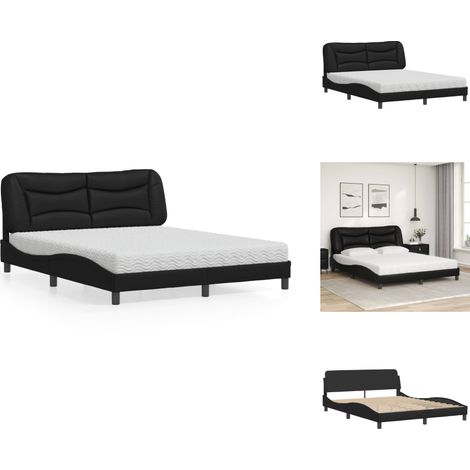 Lit avec matelas noir 160x200 cm similicuir - Lit Double - Lit Plateforme - Lit Design - Literie - Sommier Tapissier (1/5)