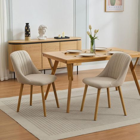 Esszimmerstühle 2er Set mit hoher Rückenlehne, Polsterstühle Beige, Holzbeine (1/5)