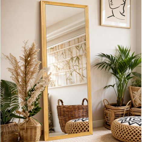 Specchio da terra a figura intera 160 x 50 cm con cornice in legno marrone (1/5)
