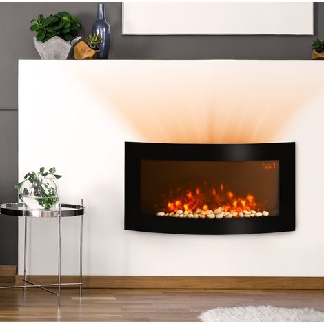 Caminetto elettrico da parete con riscaldamento 1000/2000 W, fiamme LED 7 colori nero HAVRYA (1/5)