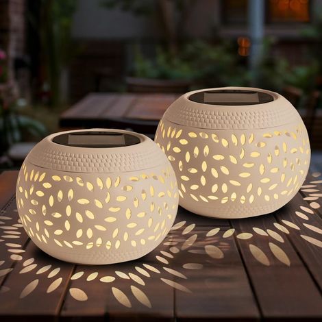 Confezione da 2 lampade solari da tavolo, luce LED impermeabile per esterni, luce solare decorativa bianca, adatta per scrivanie, camere da letto, terrazze e vialetti da giardino. (1/3)