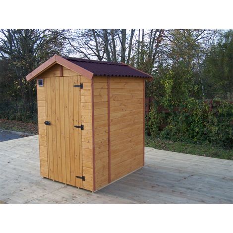 Habrita – Abri de jardin en épicéa massif 16 mm – Double pente – Toit en plaques ondulées bitumées – Dimensions 1,35 x 1,46 m – Avec plancher
