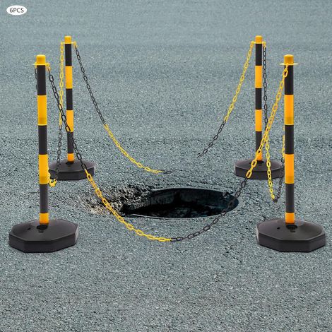 Lot de 6 poteaux de délimitation avec chaînes Poste de délimitation Ajustable système de Guidage des Personnes pour Avertissement,Restaurant, aéroport, Jaune (1/5)