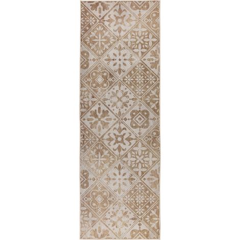 Tapis beige à motifs court poil antidérapant intérieur - beige sable motifs écru et taupe (1/5)