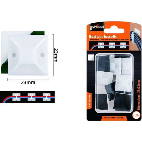TRADE SHOP - Set 12 Pezzi Basi Per Fissaggio Fascette Passante Supporto Adesivo 23x23mm 57193 -