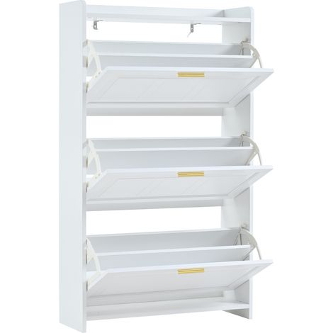 Armoire à chaussures 70x24x120 cm, 6 casiers de rangement, blanc, pour entrée, salon ou bureau – MDF et panneau de particules