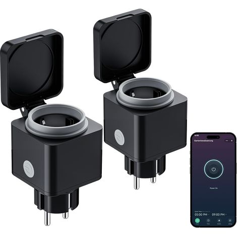 2PCS Prise Connectée Extérieure IP54 16A – Prise Intelligente avec Compteur Consommation Énergie, Contrôle à Distance, Compatible Smart Life pour Jardin, Terrasse, Pompe, Piscine (1/5)