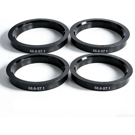 Lot de 4 Bagues de Centrage 66,6 à 57,1 mm, Anneaux Centriques pour Jantes Aluminium et Acier, en Plastique, Réduction des Vibrations, Noir (1/5)