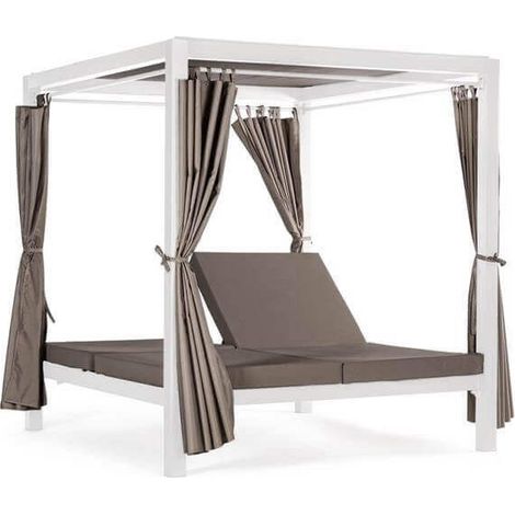 Gazebo letto da giardino 200x150 cm struttura in alluminio con schienale regolabile e tende perimetrali frangivista Luxury -  White