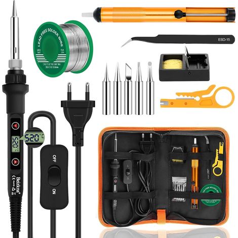 Fer à Souder Kit 80W Température Réglable 180-520°C Electronique de Precision avec Interrupteur ON/OFF, 5 Conseils de soudage, Pompe à Dessouder, Fil de Soudure, Station de Soudage, Pincettes (1/5)