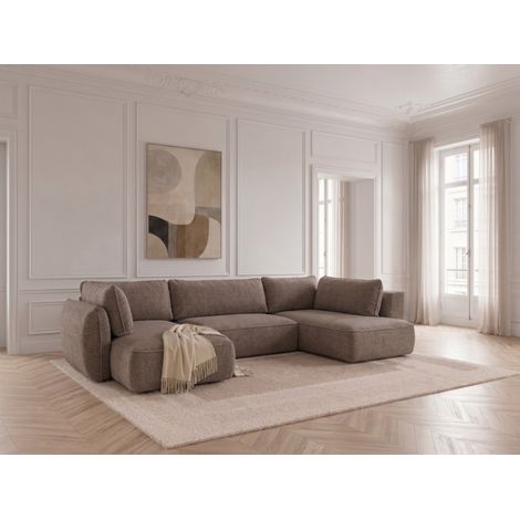 BOBOCHIC - Canapé panoramique convertible ESMEE tissu chenille Angle gauche  Taupe (1/5)