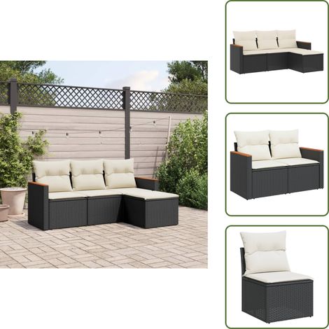 The Living Store Salon de jardin 4 pcs avec coussins noir résine tressée - Ensemble Salon De Jardin - Mobilier De Jardin - Salon Extérieur - Résine Tressée - Fauteuil De Jardin (1/5)