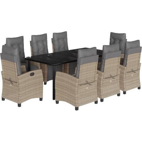 Set comedor de jardín 9 pzas con cojines ratán sintético beige vidaXL (1/5)