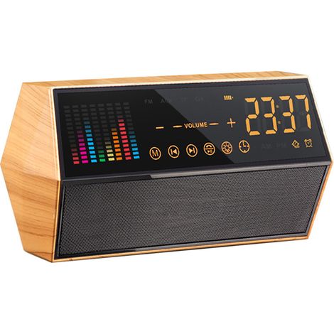 Enceinte Bluetooth Bois, Haut-parleur Stéréo Portable 5.2, Radio FM, Radio-Réveil Numérique, Lecteur TF, Enceinte Sans Fil (1/5)