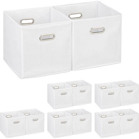 Set of 12 Relaxdays Storage Boxes, No Lids, With Handles, Folding, Square Shelf Bins, 30 x 30 x 30 cm, White