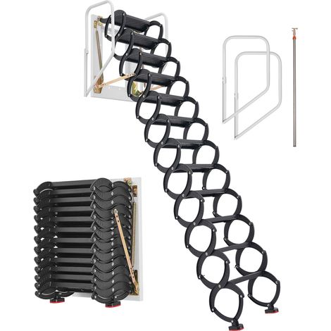 VEVOR Echelle de Grenier, Charge 299,4 kg, Escalier de Grenier Escamotable Mural, Hauteur Installation 2,9-3,05 m, 12 Marches avec Rampes, Echelle Retractable Acier pour Acces Greniers Garages Toits (1/5)