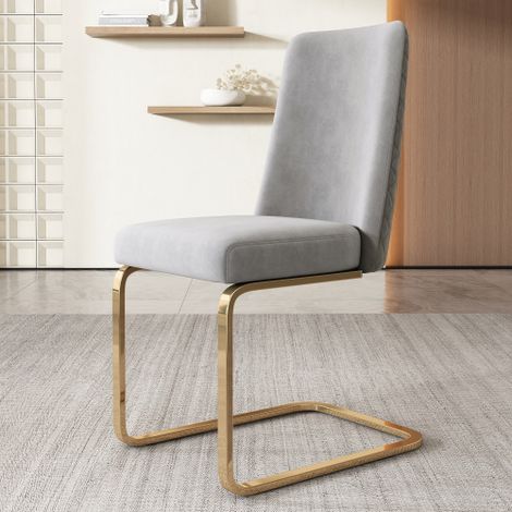Chaises de salle à manger en velours (Lot de 4) — Sièges luxueux adaptés au salon, à la chambre ou servant de chaises d'appoint — Dotés d'un dossier capitonné en losanges associé à des pieds en métal  (1/4)
