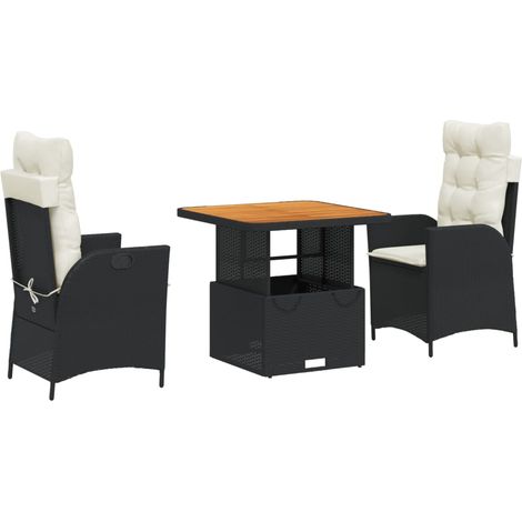 Maison Exclusive - Set da Pranzo da Giardino 3 pz con Cuscini Nero in Polyrattan