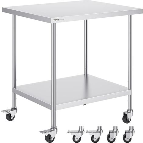 Table de travail inox pour préparation des aliments, 4 roulettes, hauteur réglable 3 niveaux, restaurant maison bar (1/5)