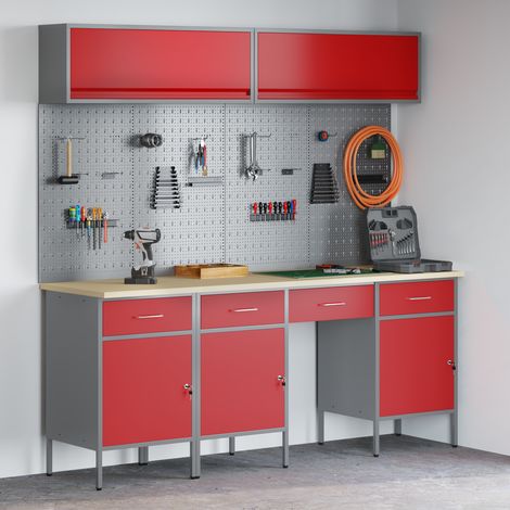 Conjunto de armarios de trabajo con cajón Manual 10 uds. Rojo vidaXL