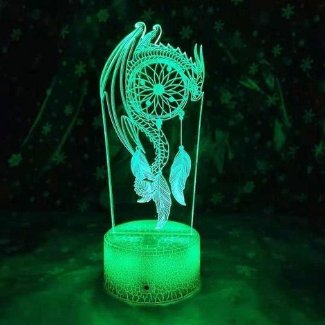 Lampe de table/bureau attrape-rêves 3D à effet clochette, illusion d'optique LED, 7 couleurs changeantes, interrupteur tactile, base plate en ABS, câble USB (1/4)