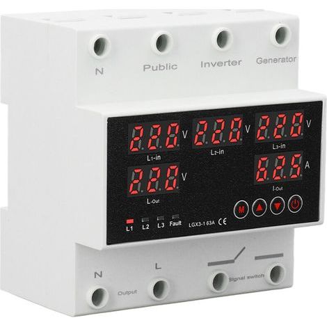 Dreiphasiger, vieradriger automatischer Umschalter, 63-A-Spannungsschalter mit LED-Anzeige, Generator und 220-V-Wechselrichter (1/5)