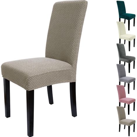 Stuhlhussen 6er Set mit Muster, Khaki, waschbar, dehnbar (1/5)