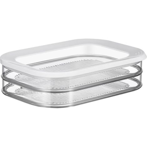 Boîte de conservation empilable pour viande fraîche avec couvercle, sans BPA, pour charcuterie cuite, boîte de conservation réfrigérée spéciale, transparente, deux compartiments + un couvercle (1/5)